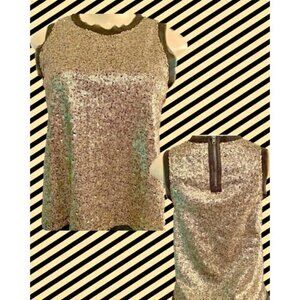 Xhilaration S Gold Metallic Sequin Zip Back Detail Black Raw Edges Tank Top